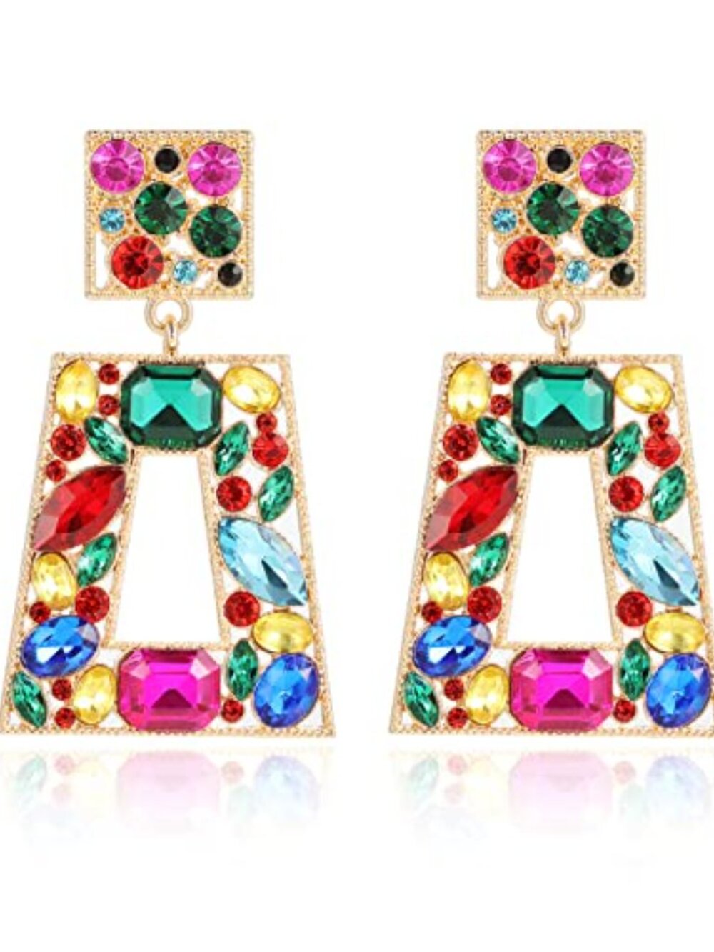 Rectangle Statement Ears Colorful Crystal Geometric‎ Drop Dangle Ears